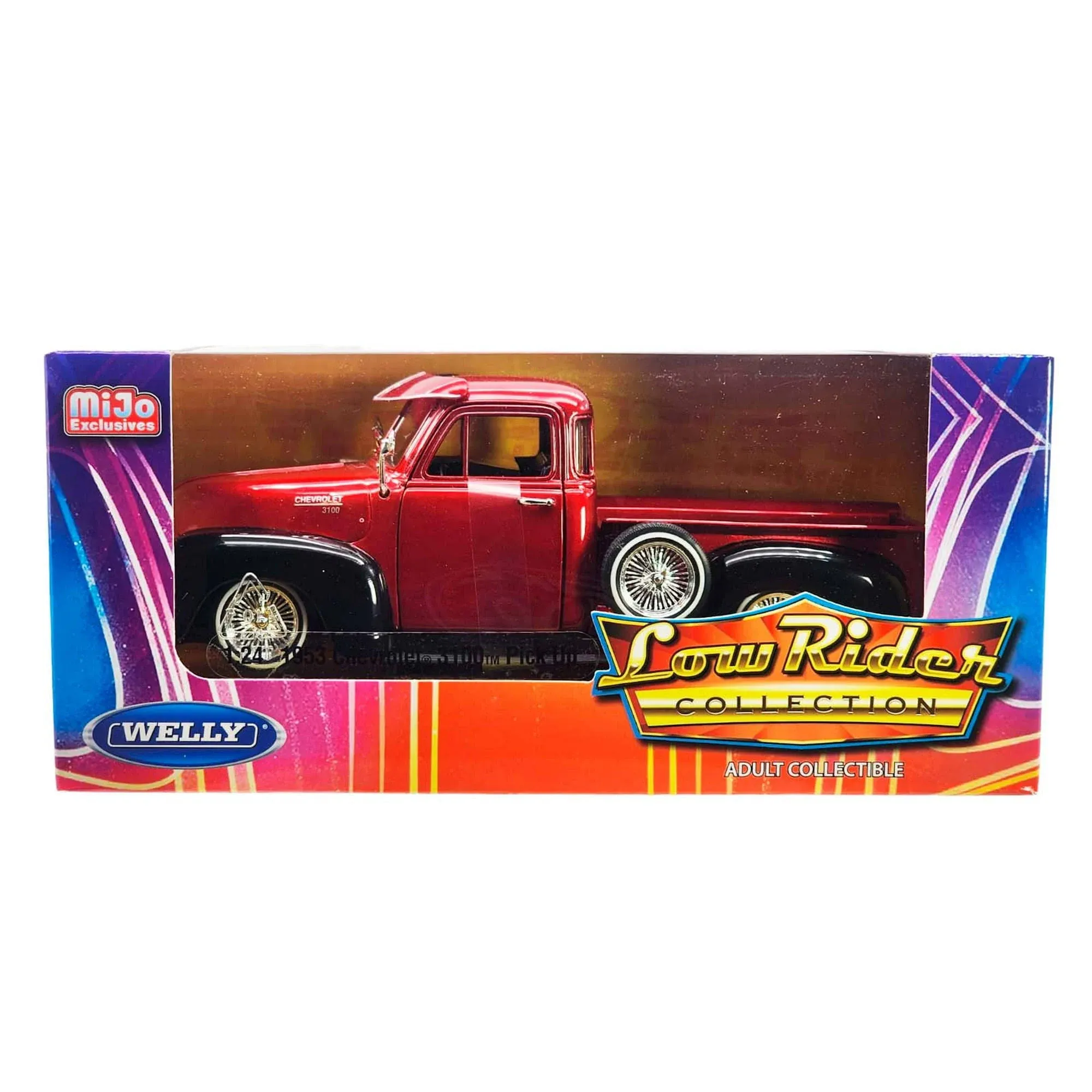 1953 Chevrolet 3100 Pickup Truck Lowrider Red Metallic and Black Two-Tone "Low Rider Collection" 1/24 Diecast Model Car by Welly