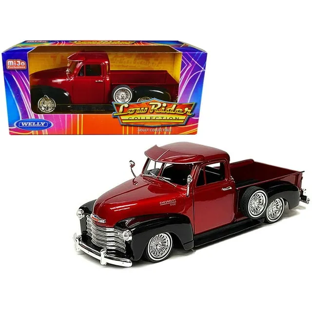 1953 Chevrolet 3100 Pickup Truck Lowrider Red Metallic and Black Two-Tone Low Rider Collection 1/24 Diecast Model Car by Welly