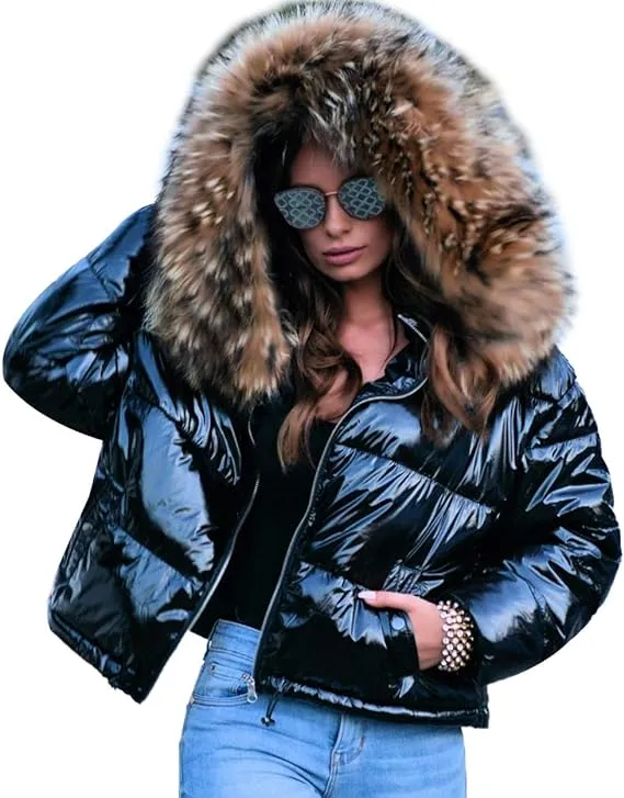 Roiii Women Winter Warm Down Jacket Thick Slim Flash Coat Down Outdoor Hood Park