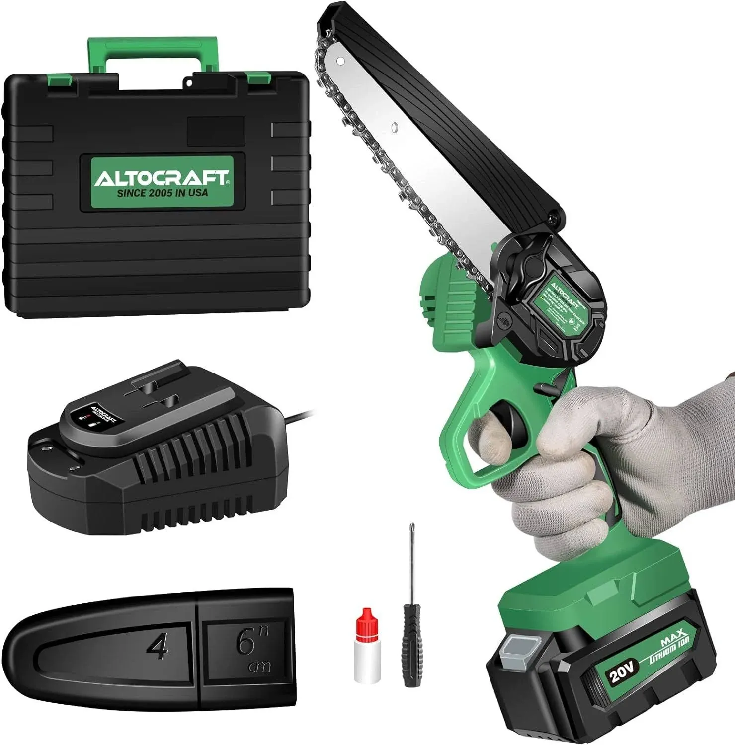 Altocraft Brushless 6" Cordless Mini Chainsaw,One-Hand Operated Lightweight