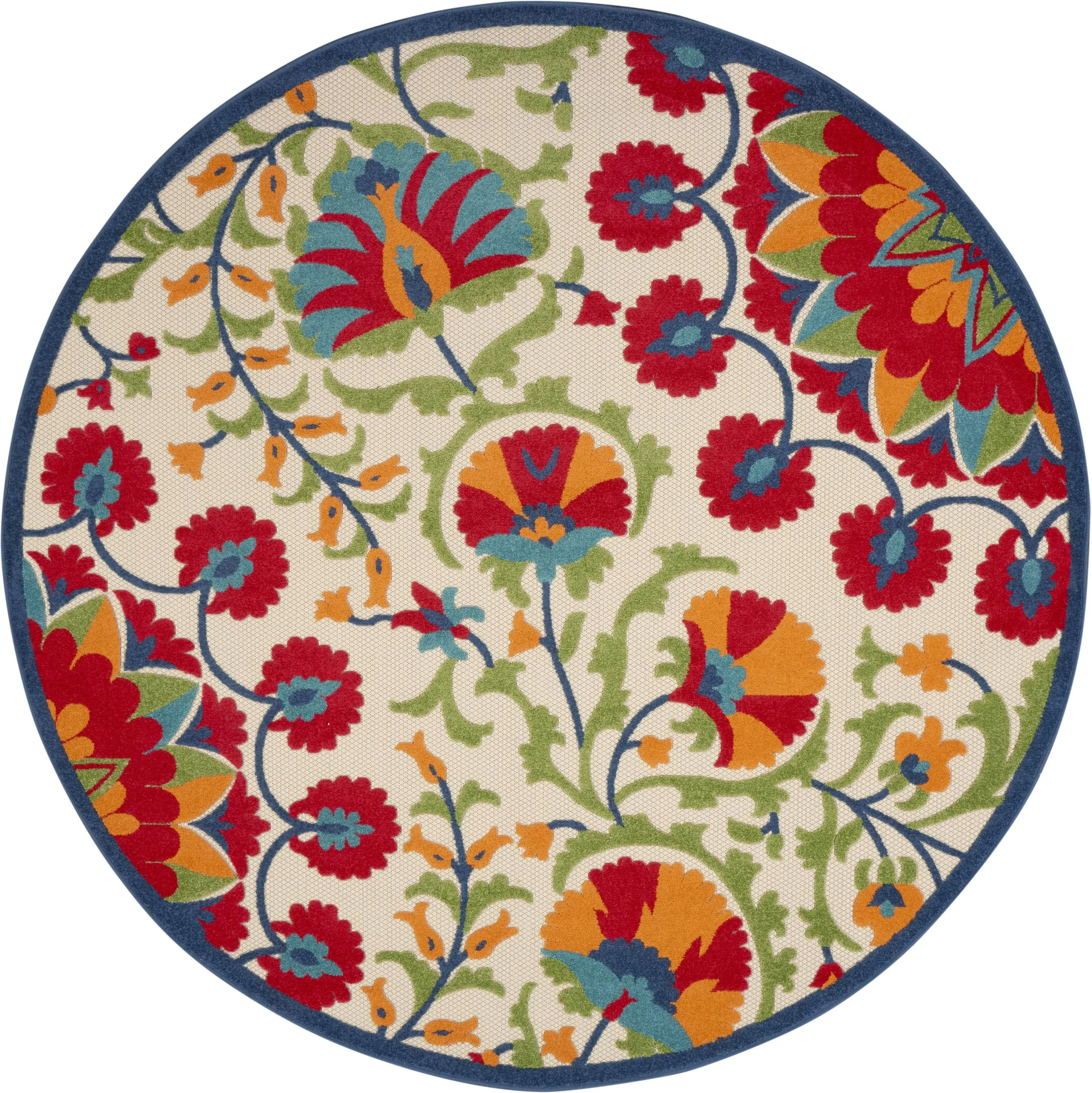 Aloha ALH20 8' Round Red Multicolor Easy-care Indoor-outdoor Rug - Nourison ALH20