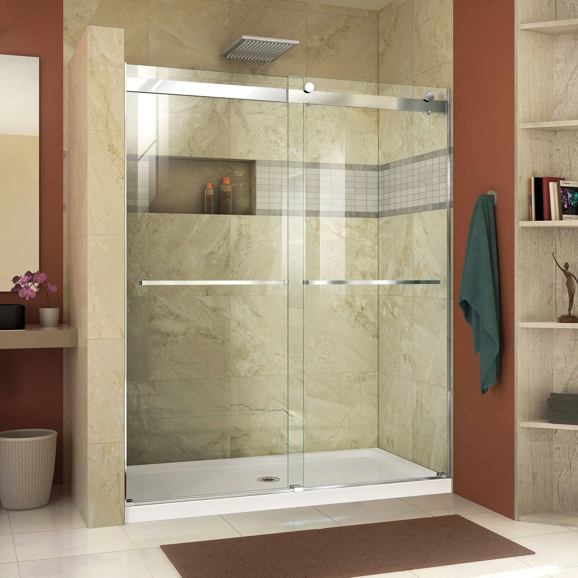 DreamLine Essence 56-60"W x 76"H Frameless Bypass Shower Door, Chrome