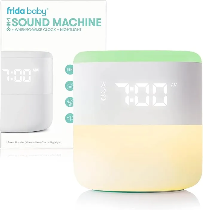 Frida Baby 3-in-1 Alarm Clock + Sound Machine + Nightlight | Wake Up Light Sunrise Alarm Clock, White Noise Soother, Sleep Trainer, Nursery + Toddler + Kids Bedroom (Bluetooth)