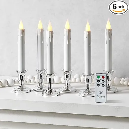 Christmas Window Candles Battery Operated with Timer, 6 Pack Christmas Candle...