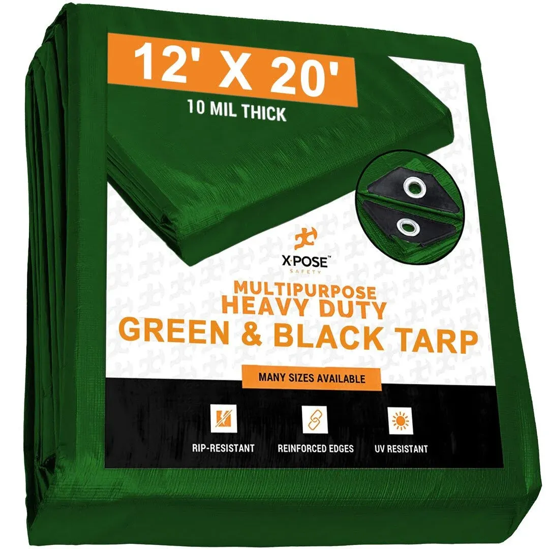 Xpose Safety 20-ft x 12-ft Green Waterproof Commercial Polyethylene 10-mil Tarp | MTGB-1220-X