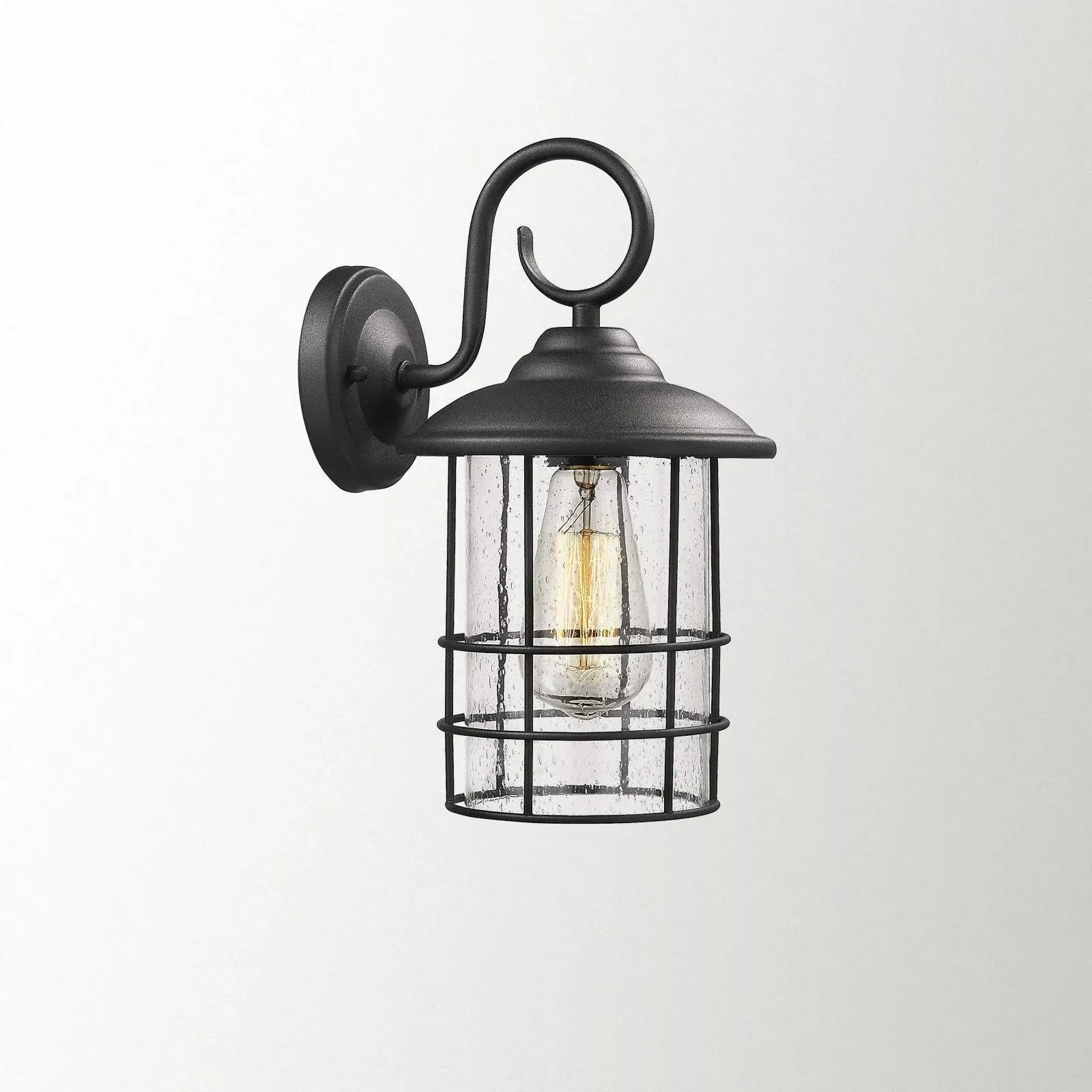 Emliviar 1-Light Outdoor Wall Sconce, Outside Porch Light in Black Finish with Clear Seeded Glass, 1803CW2