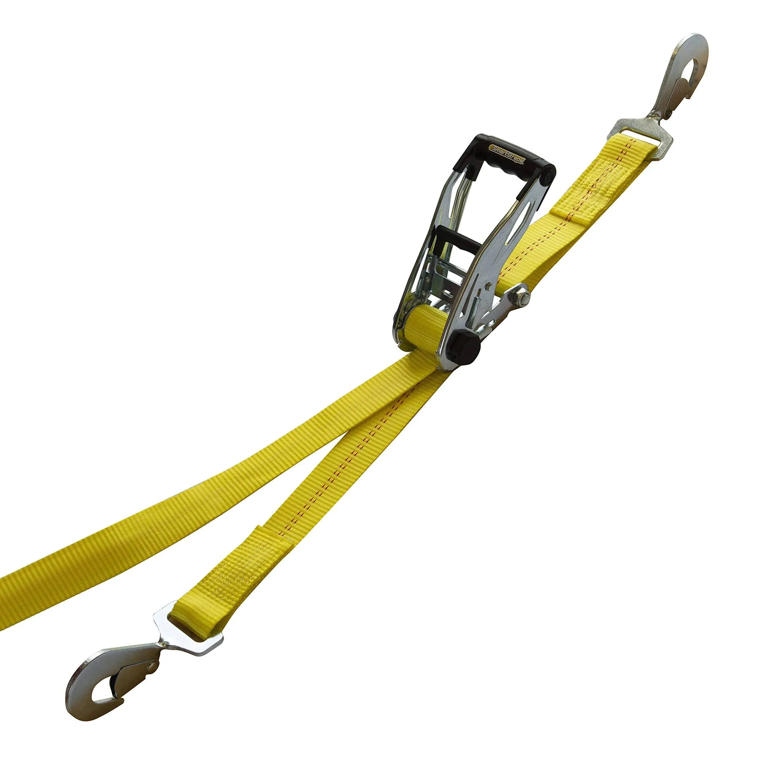 SMARTSTRAPS - 857 SmartStraps 8-Foot Ratchet Straps with Snap Hooks 10,000 lbs Break Strength – 3,333 lb Safe Work Load– Commercial Duty Straps for the Heaviest Loads – Haul Large Equipment Including Vehicles , Yellow , Small