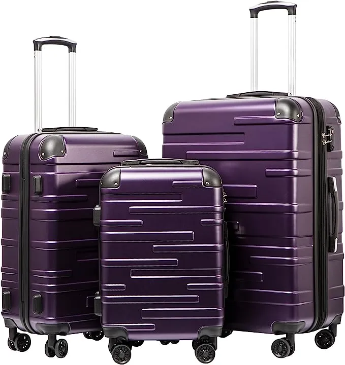 Coolife Luggage Expandable Suitcase 3 Piece Set with TSA Lock Spinner 20in24in28in (Purple)