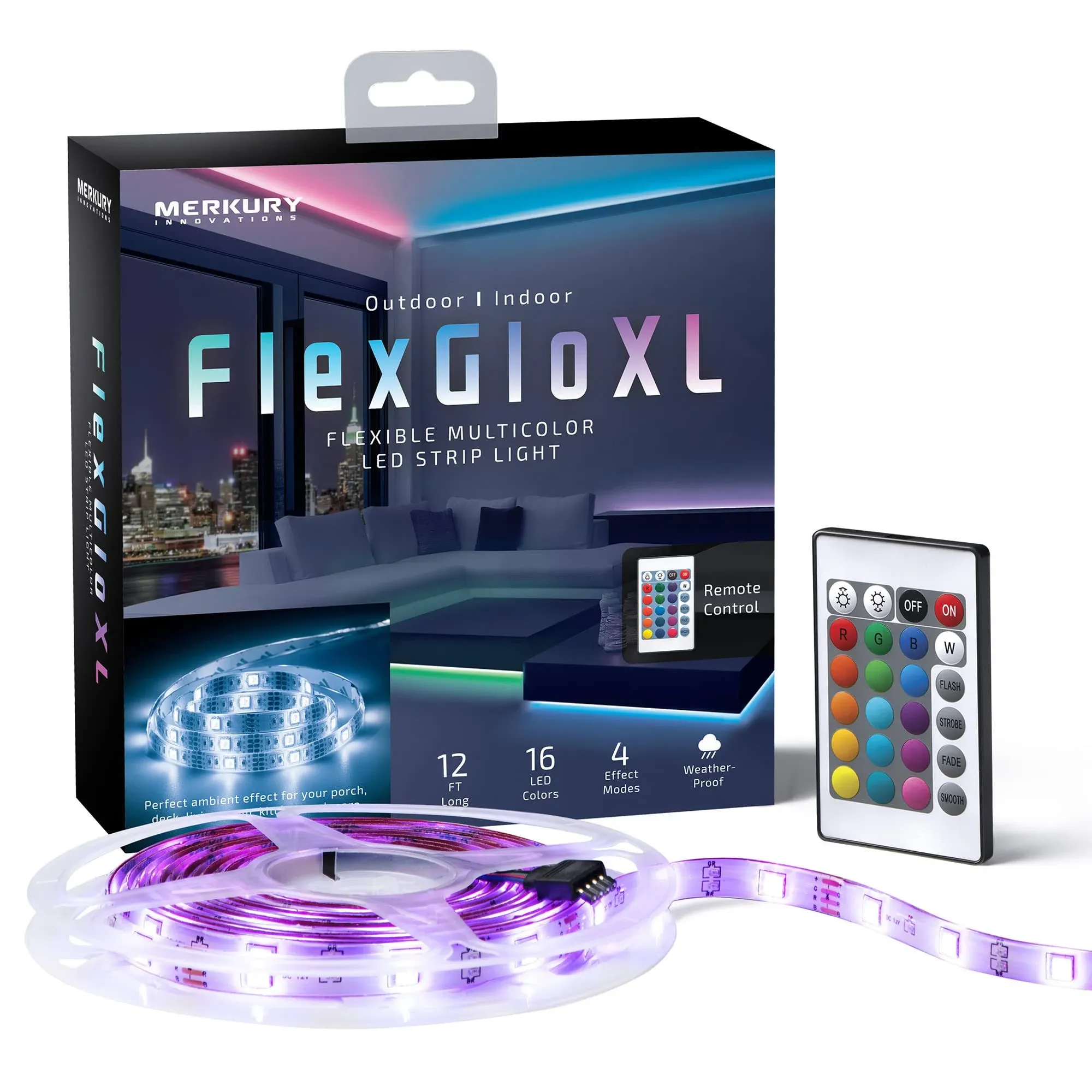 12' Flexglo XL Outdoor/Indoor LED Strip Light - Merkury Innovations