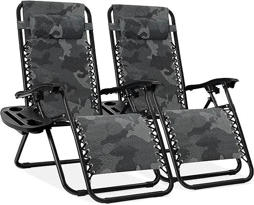 Best Choice Products Set of 2 Adjustable Zero Gravity Lounge Chair Recliners for Patio w/ Cup Holders - Camouflage