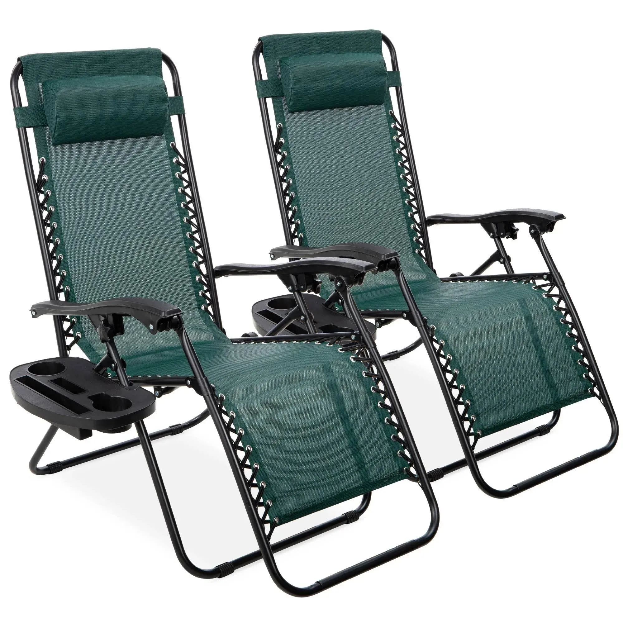 Best Choice Products Set of 2 Adjustable Zero Gravity Lounge Chair Recliners for Patio w/ Cup Holders - Forest Green