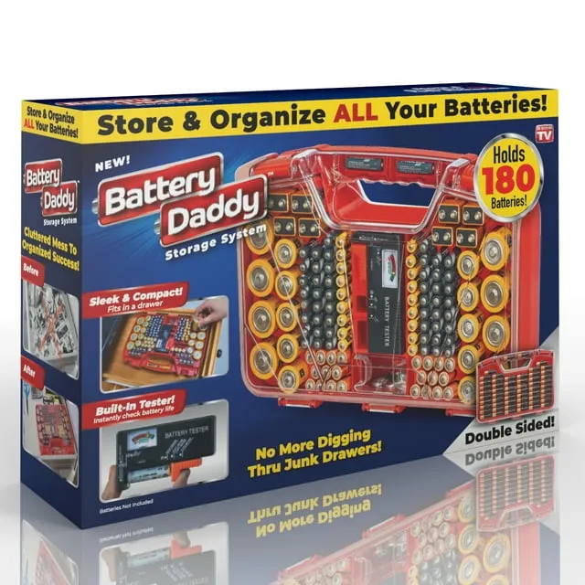 Ontel Battery Daddy - Battery Organizer Storage Case with Tester, Stores & Protects Up to 180 Batteries, Clear Locking Lid, As Seen On TV