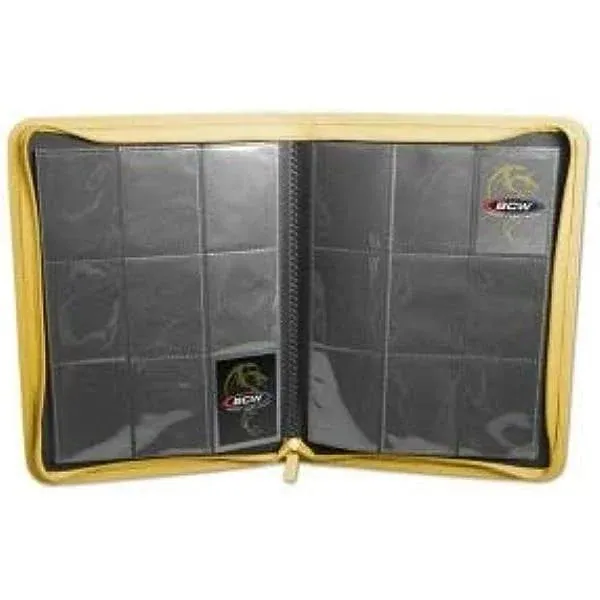 BCW Z-Folio 9 Pocket LX Yellow Leatherette Gaming Card Zippered Storage Album