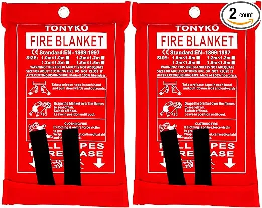 TONYKO Emergency Fire Blankets, Flame Retardant Protection and Heat Insulation Designed for Kitchen,Fireplace,Grill,Car,Camping