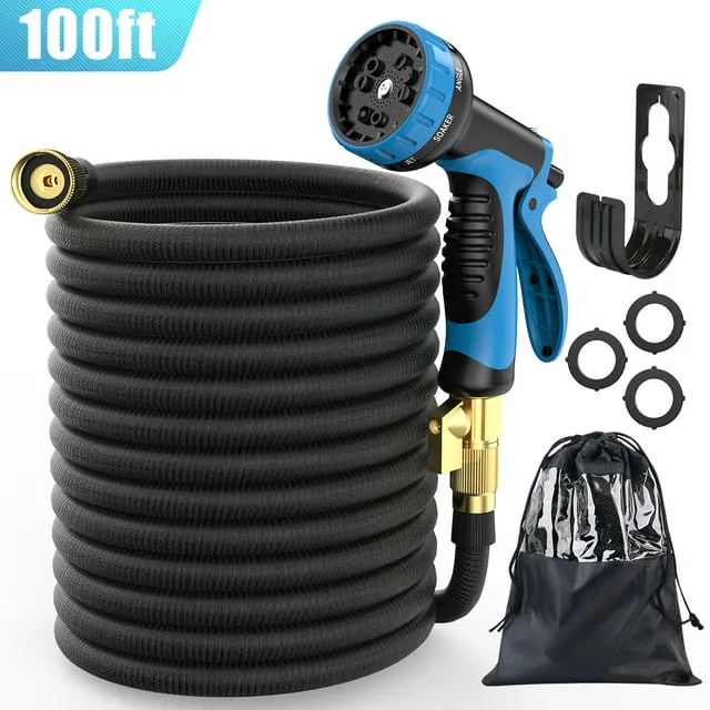 Itsonestep Garden Hose 50 ft, Metal Stainless Steel Water Hose with 10 Function Nozzles