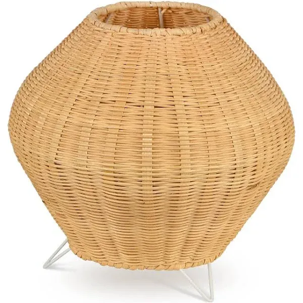 Hodevimall Rattan Table Lamp Boho Hand-Woven Nightstand Wicker Beige 