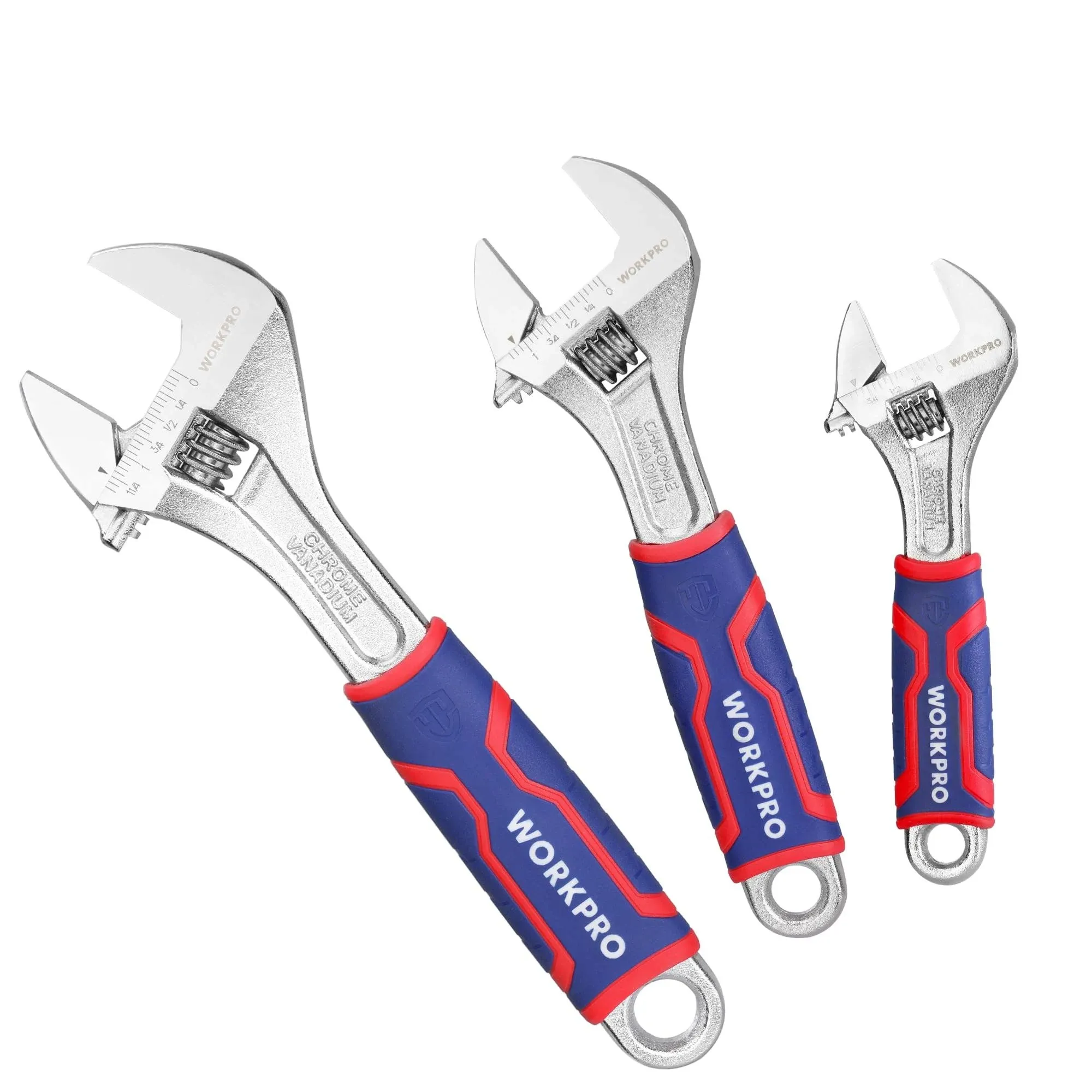 WORKPRO 3PCS 6&#034; 8&#034; 10&#034; Adjustable Wrench Sets Wide Jaw Opening Wrench Metric/SAE