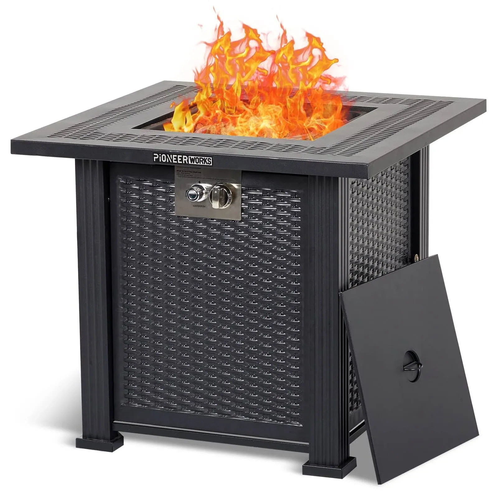 28 Inch Propane Fire Pit Table, PioneerWorks 50000BTU Rectangle Fire Table with Cover, Sturdy Steel and Iron Fence Surface, CSA Safety Certified, Companion for Your Garden