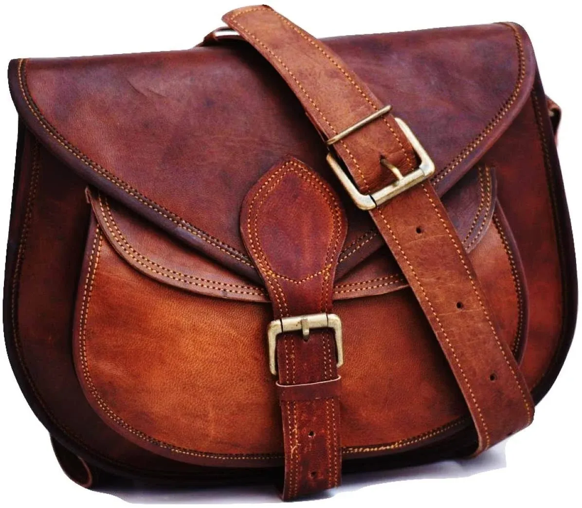 Handmade Women&#039;s Vintage Genuine Brown Leather Crossbody Tote Satchel Sling Bag