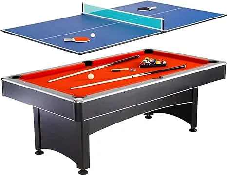 Hathaway Maverick 7-Foot Pool and Table Tennis Multi Game with Red Felt and Blue Table Tennis Surface. Includes Cues, Paddles and Balls