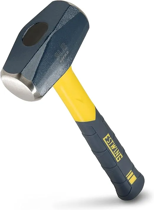 ESTWING Sure Strike Drilling/Crack Hammer - 3-Pound Sledge with Fiberglass Handle & No-Slip Cushion Grip - MRF3LB,Blue/Yellow