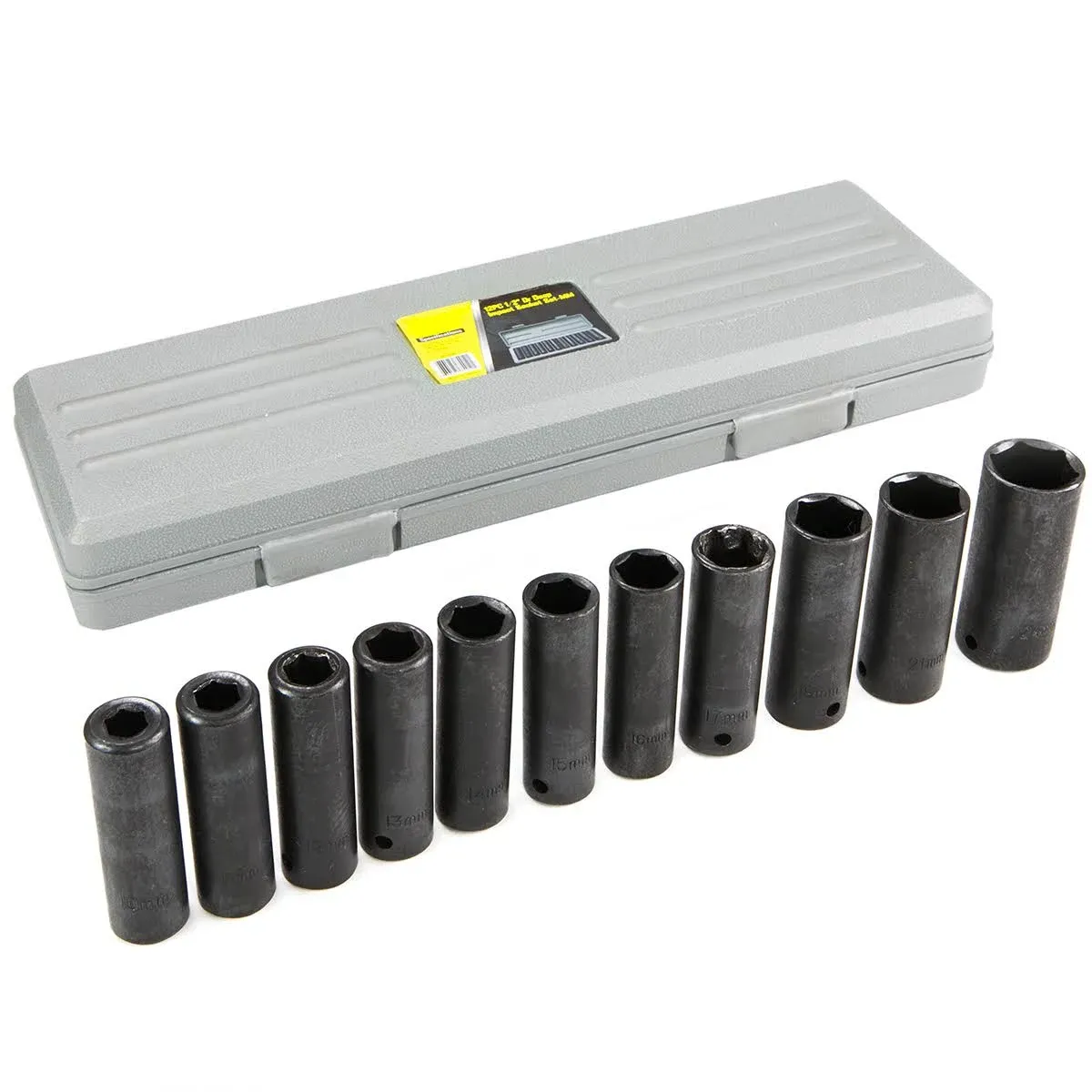 XtremepowerUS 11PC 1/2"-Inch Drive Deep Impact Socket Set, 10-24mm, 6-Point Metric (MM) Carrying Case