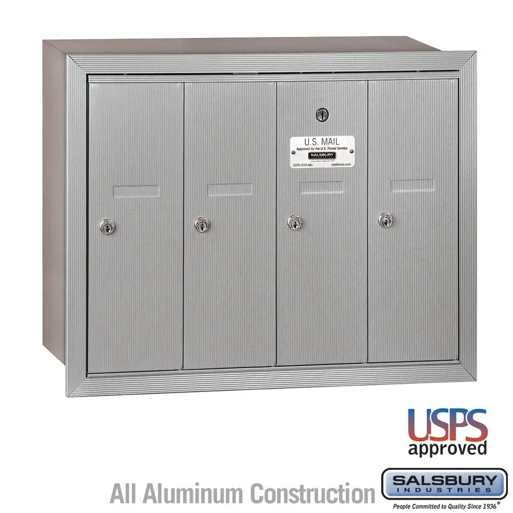 Salsbury Industries 3504ARU Vertical Mailbox - 4 Doors - Aluminum - Recessed Mounted - USPS Access