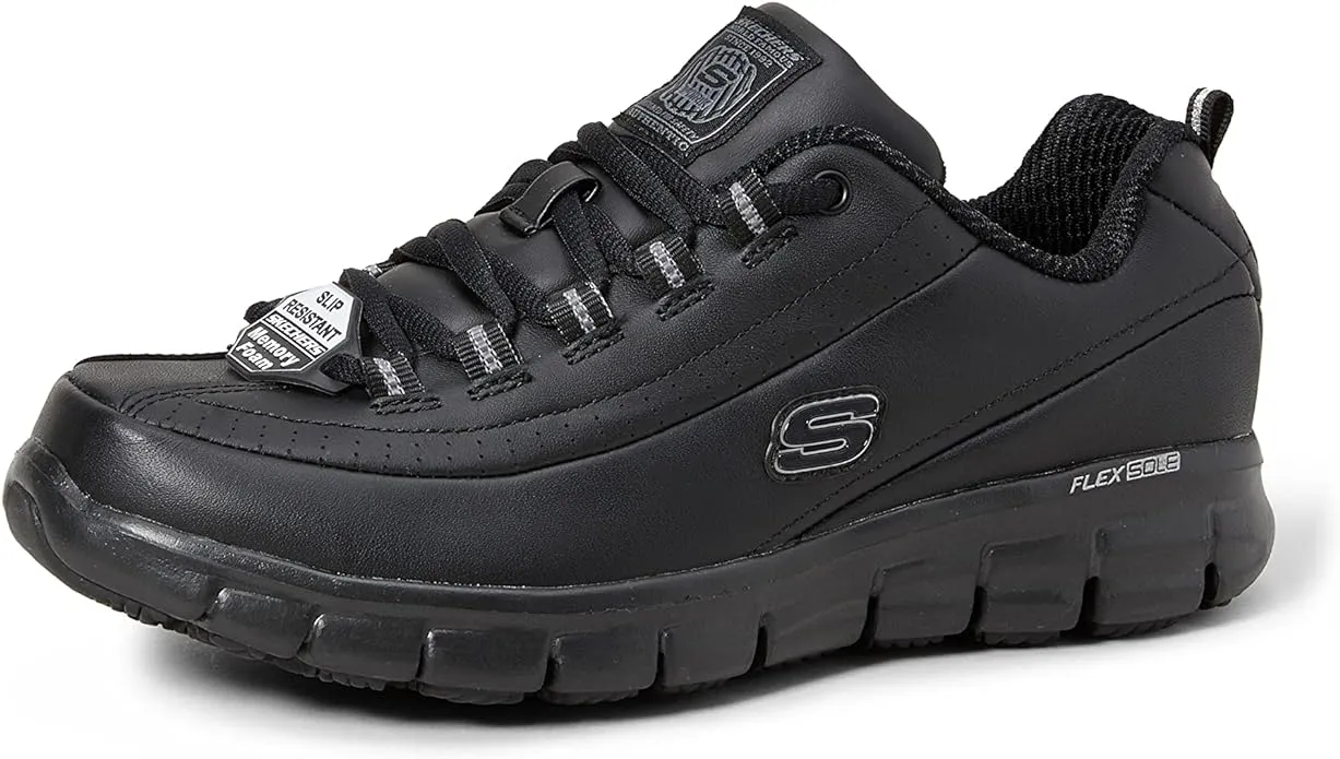 Skechers Work Relaxed Fit Sure Track TRICKEL EC Ladies Leather Work Shoes Black