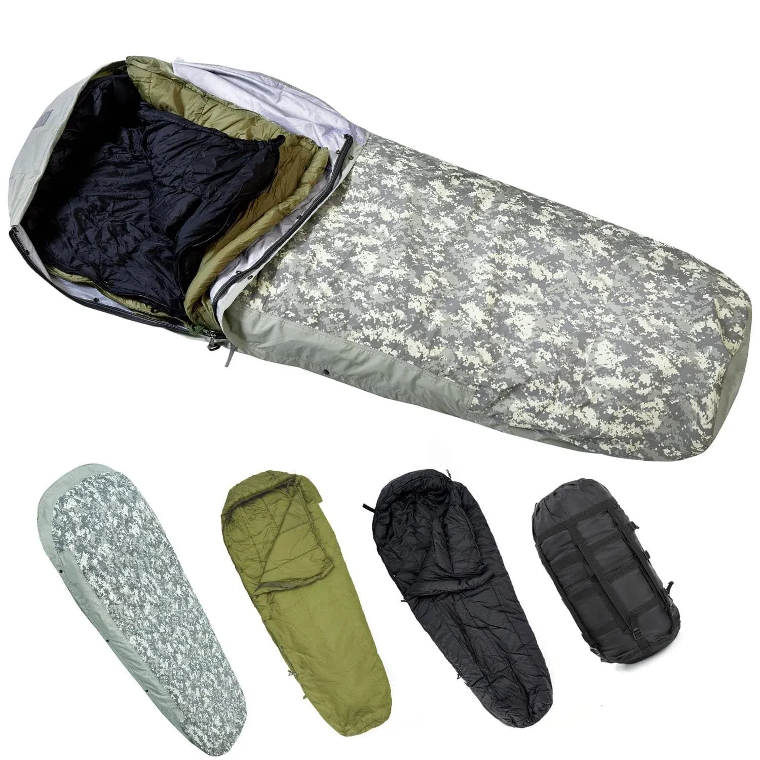 MT Army Military Modular Sleeping Bags System Multi Layered with Bivy Cover for All Season Woodland/Multicam