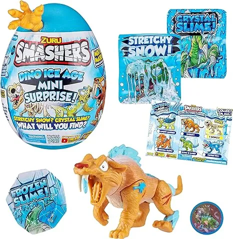 Smashers Dino Ice Age Sabre Tooth Tiger by ZURU Mini Surprise Egg with Many Surprises! - Slime, Dinosaur, Collectibles, Toys for Boys and Kids (Sabre Tooth Tiger)