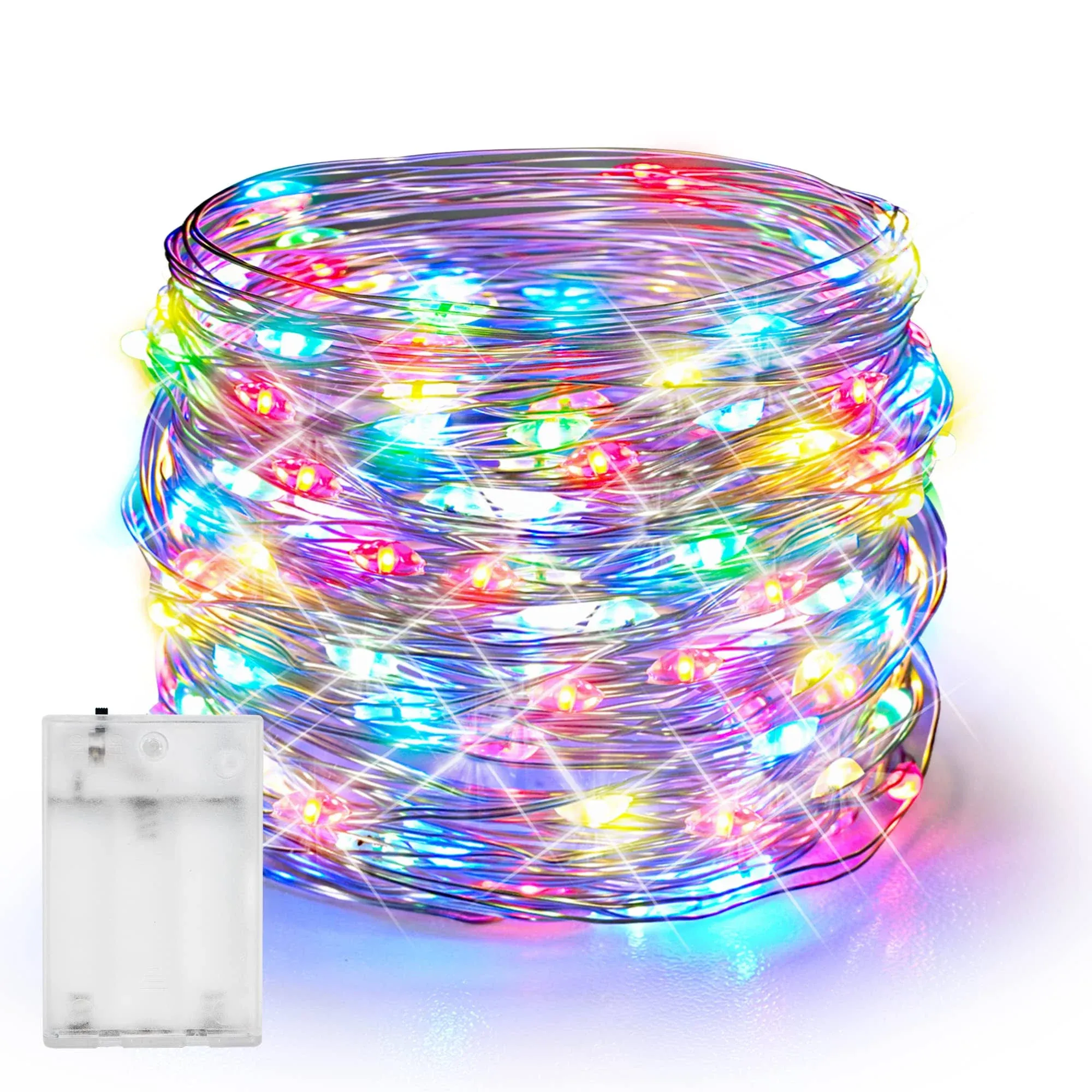 Dazzle Bright Fairy Lights Battery Operated, 20 ft 60 LED Silver Wire Waterproof ...