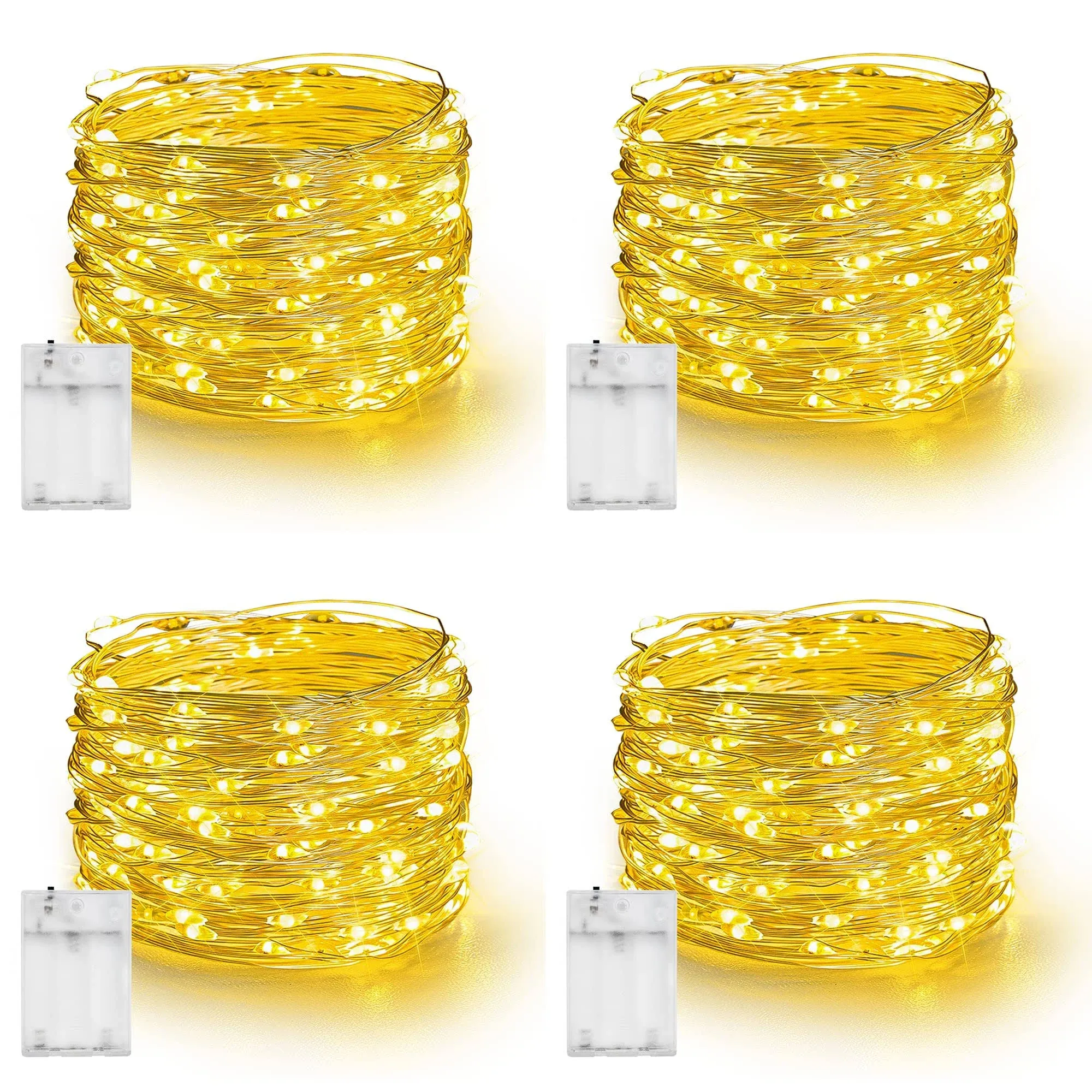 Dazzle Bright Fairy Lights Battery Operated, 4 Pack Total 80ft 240LED Silver Wire ...