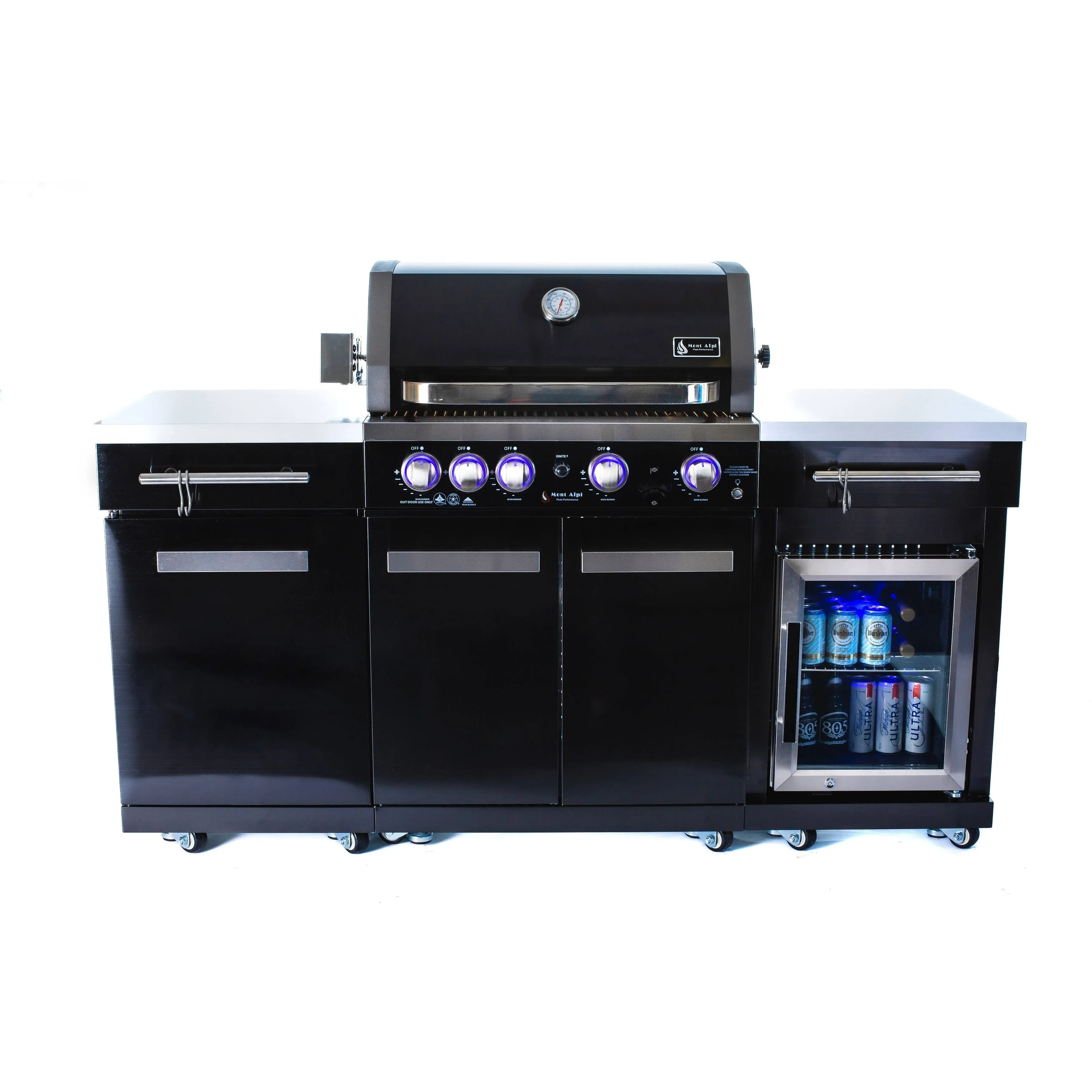 Mont Alpi MA-957FC 5-Burner 63000 BTU Black Stainless Steel Outdoor Kitchen Bar ...