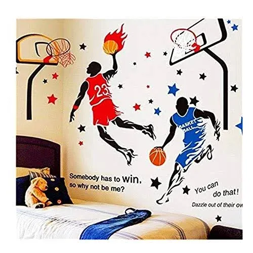 KeLay Fs 3D Basketball Player Wall Decals Decors for Boys Room,Sports Wall Decals Stickers, Basketball Slam Dunk Wall Decals for Boys Bedroom