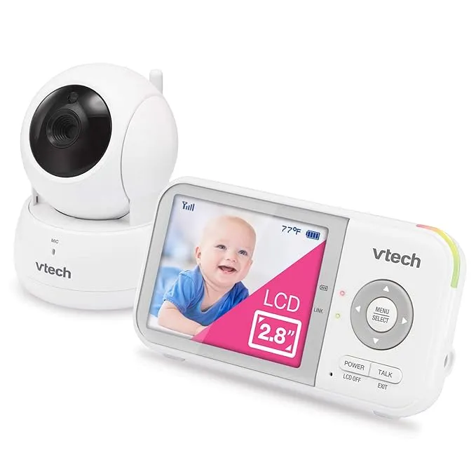 Vtech Vm923 Video Baby Monitor with 19-Hour Battery Life, 1000ft Long Range, Pan-Tilt-Zoom, Enhanced Night Vision, 2.8” Screen, 2-Way Audio Talk, Temp