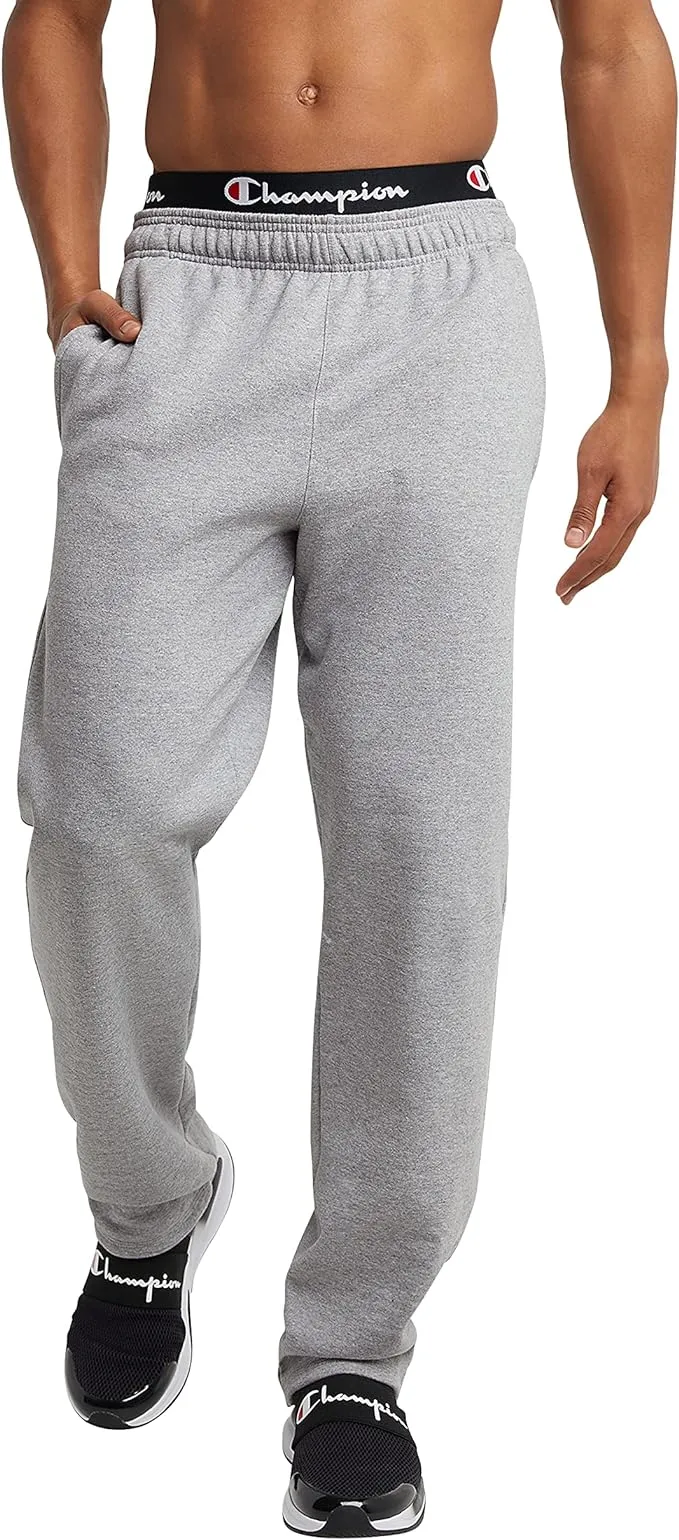 Champion Men's Powerblend Fleece Open Bottom Pants Oxford Grey