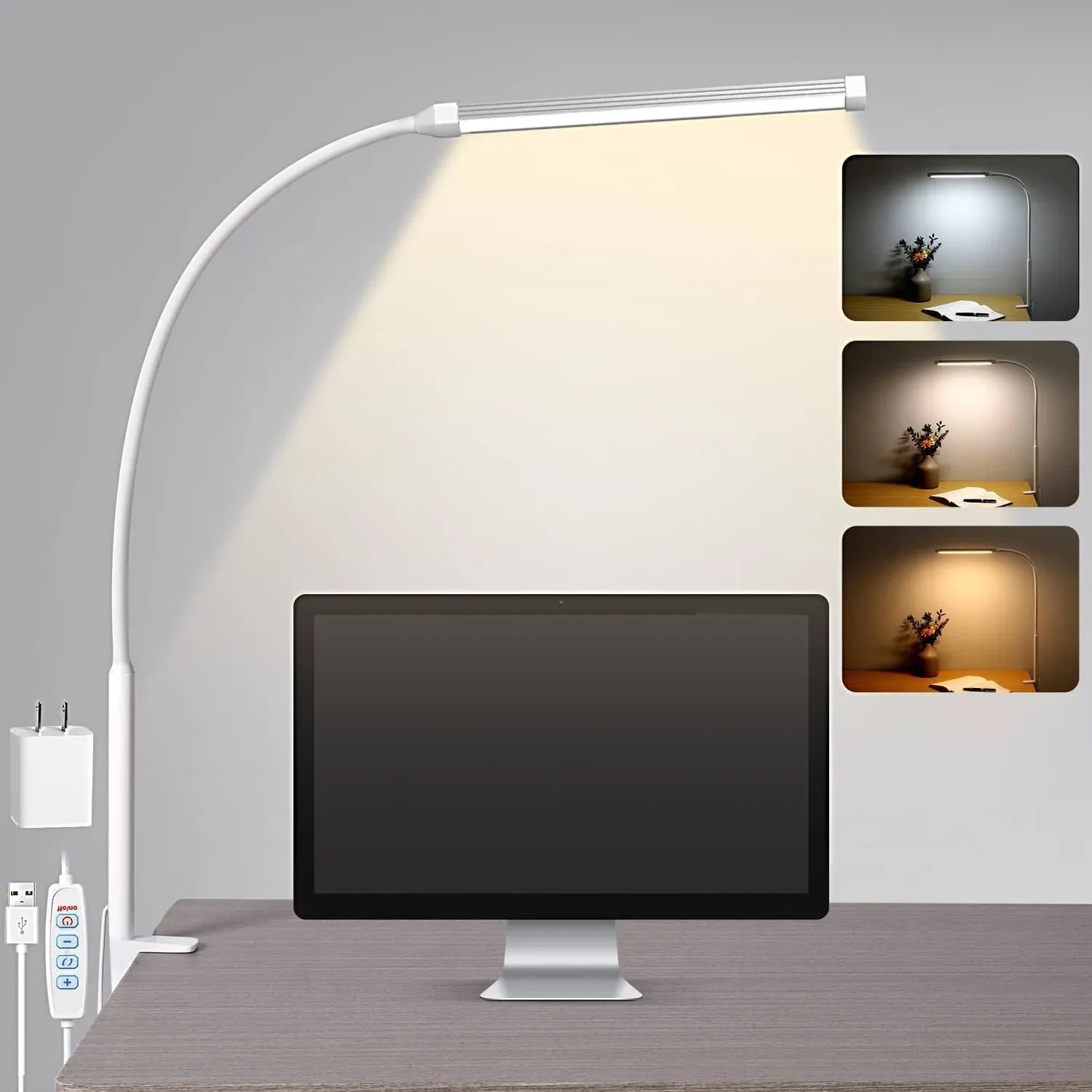 Voncerus LED Desk Lamp with Clamp, Eye-Caring Clip on Lights for Home Office, 3 ...