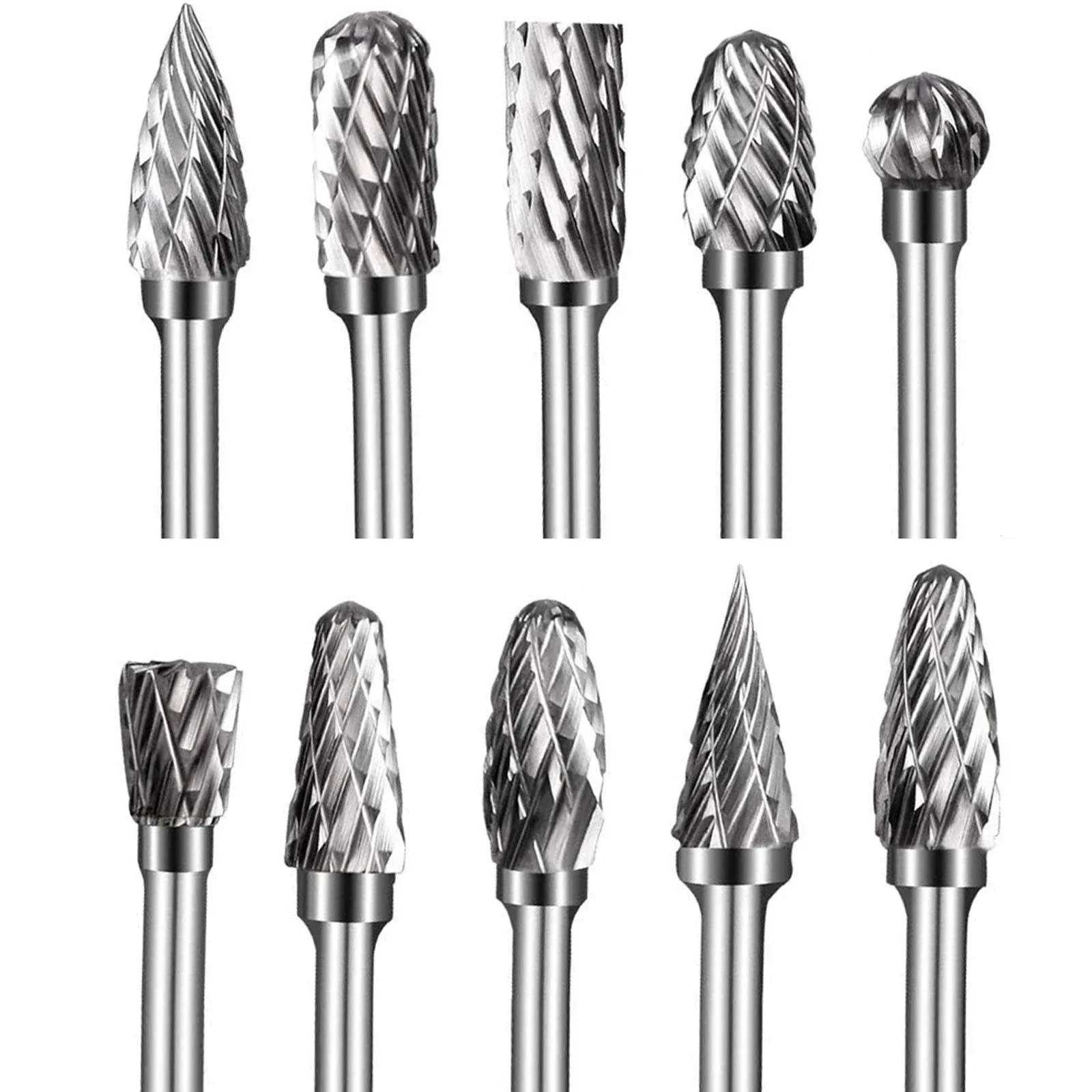 Double Cut Tungsten Carbide Carving Bits for Rotary Tool, 10 Pcs Rotary Burr Set ...