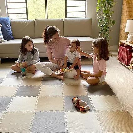 MioTetto Tapete de Juego de Rompecabezas Suave No Tóxico de Espuma Entrelazada para Niños y Bebés para Usar Como Gimnasio, Guardería O Sala de Juegos. Cobalto-apricot-pino-oro, 18 Pies