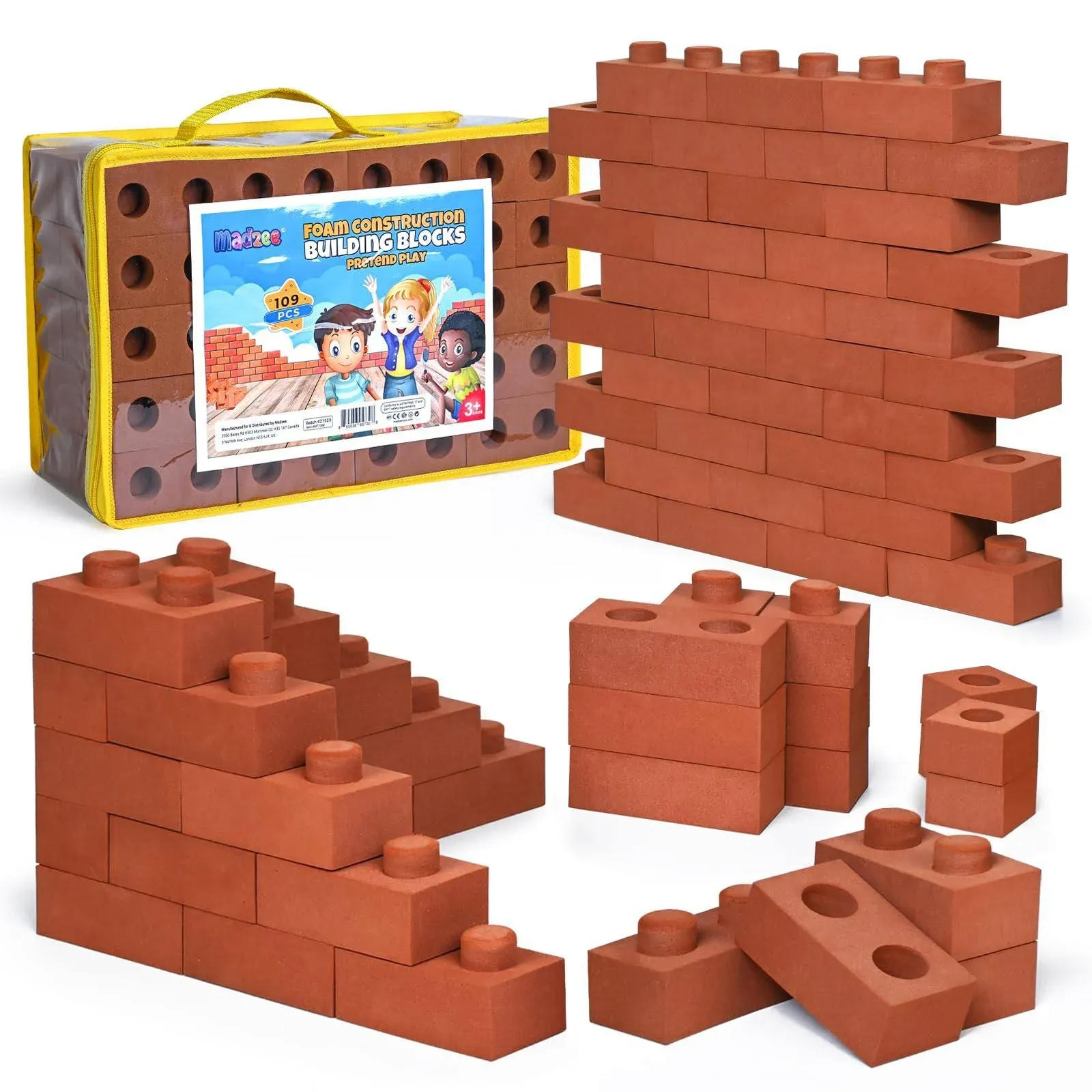 109 Pack Foam Brick Building Blocks for Kids, Builders Set