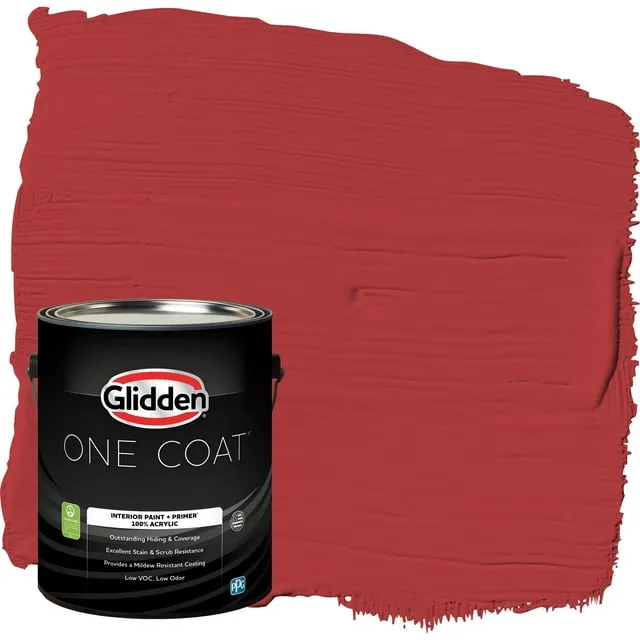 Glidden One Coat Interior Paint + Primer Red Gumball / Red, Semi-Gloss, 1 Gallon