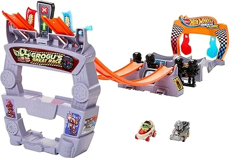 Hot Wheels Star Wars RacerVerse Toy Car Track Set & 2 Die-Cast Racers, Grogu's Great Race, U44Inspired by Star Wars, with Grogu and The Mandalorian