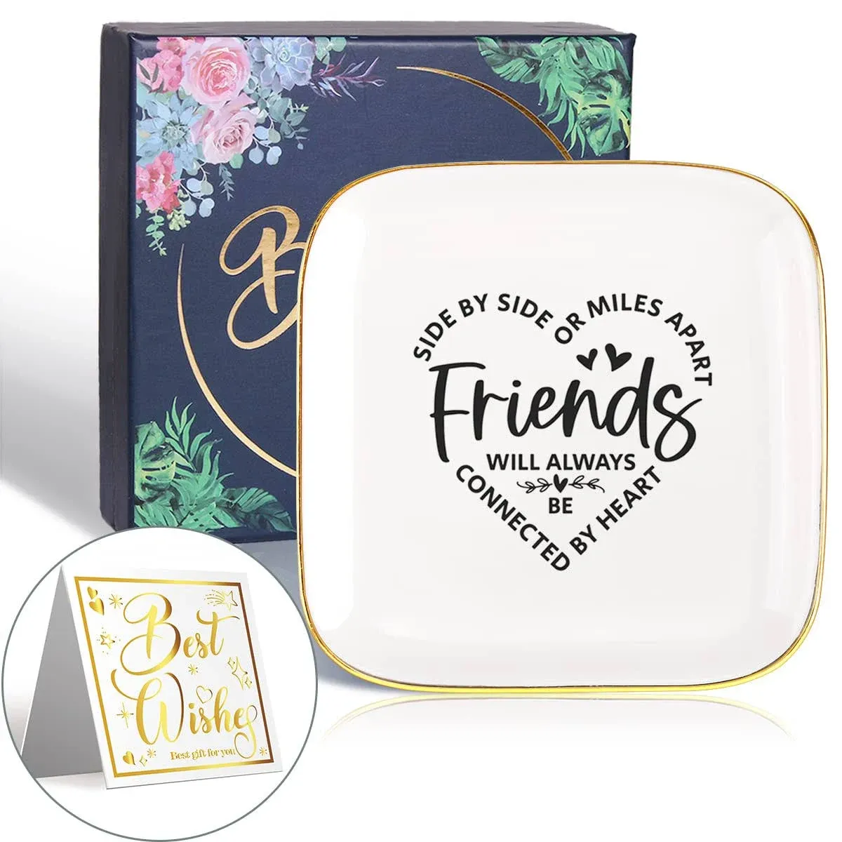 To My Friend Tray Ceramic Ring Dish Decorative Jewelry Tray for Bestie BFF 