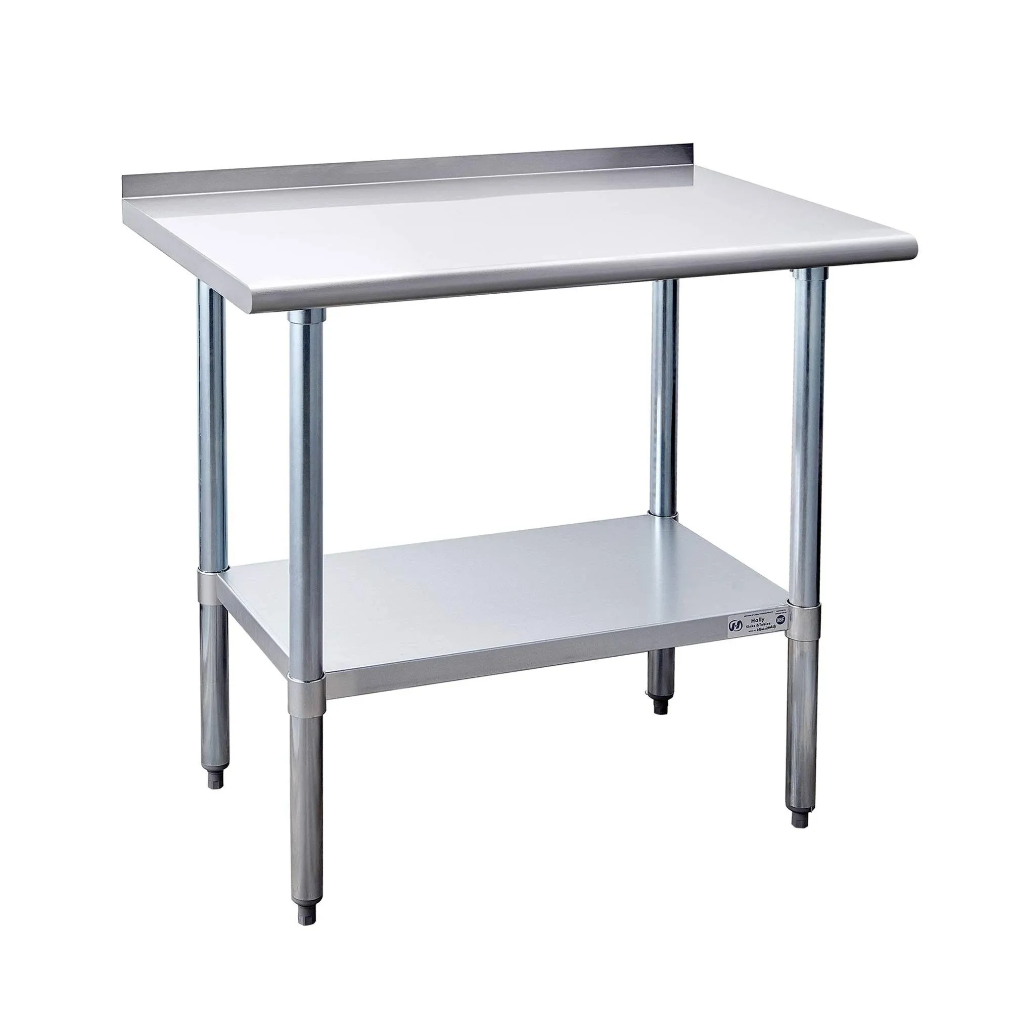 Hally Stainless Steel Table for Prep & Work 24 x NSF Commercial Heavy Duty Table with Undershelf and Backsplash for Restaurant