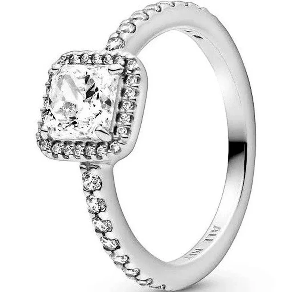 Pandora Square Silver Sparkle Halo Ring - 56