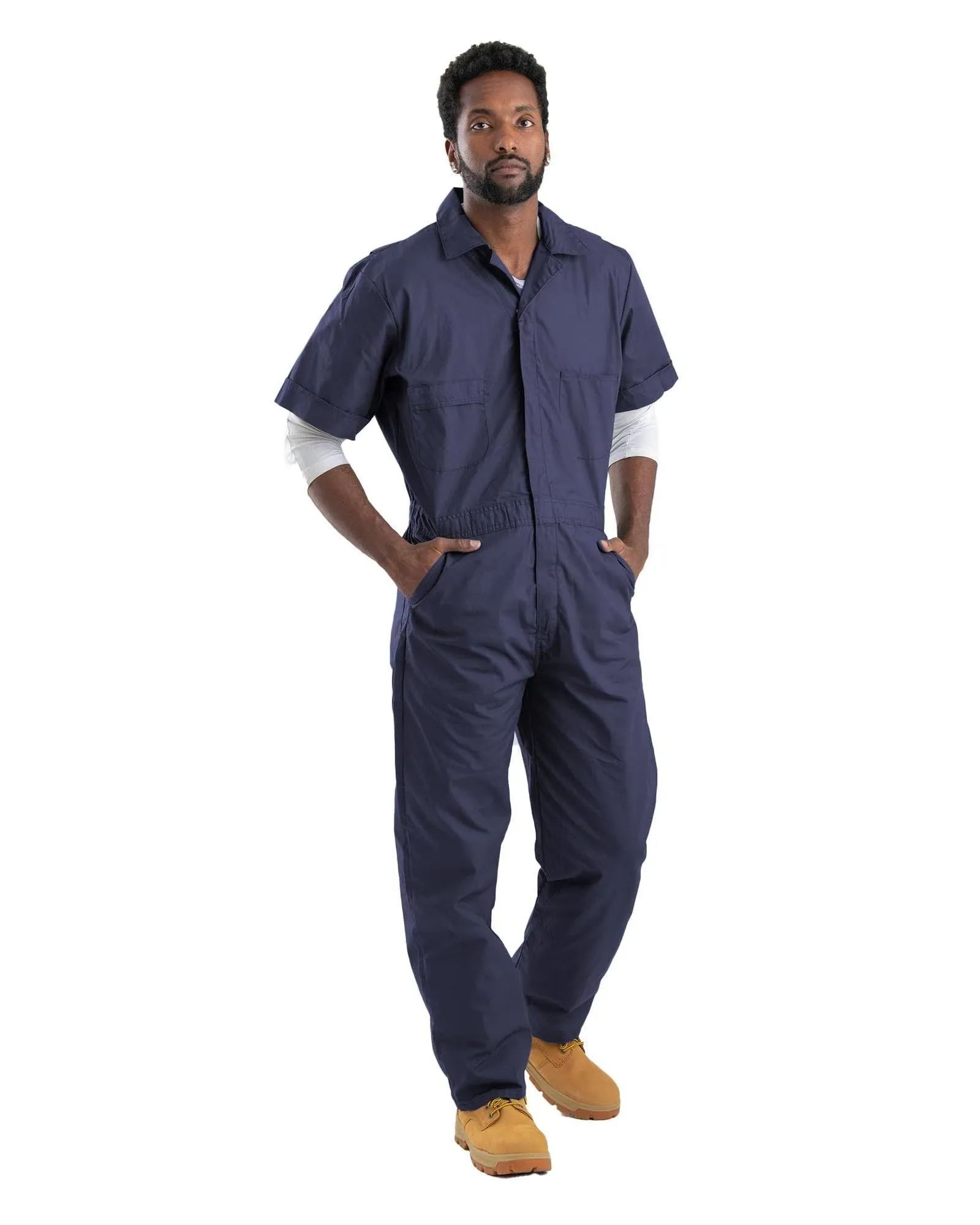 Berne Poplin Short Sleeve Coverall - Navy - Short - Large