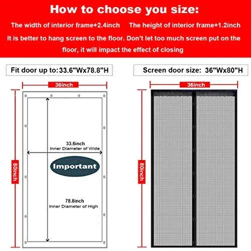 Fiberglass Magnetic Screen Door 36&#034;x80&#034; Large Magnet Patio Door Mesh Curtain ...