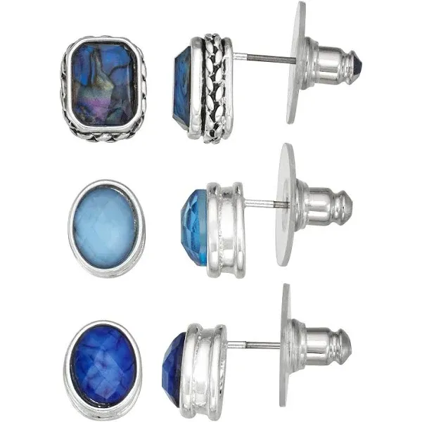 Napier Silver Tone Blue Multi Stud Trio Set Earrings