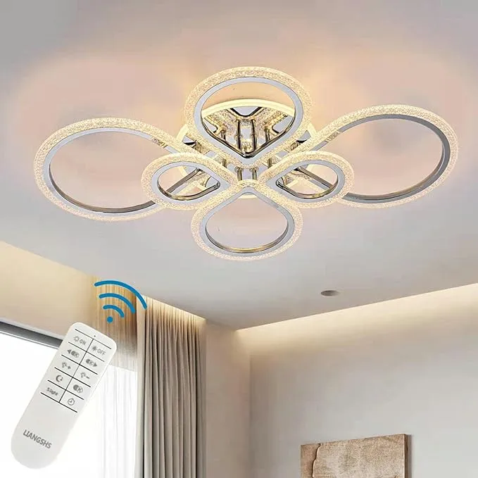 LIANGSHS Modern Ceiling Light Fixture LED Chandelier Remote Control Dimming 80W 3000K-6500K Metal Polished Acrylic Flush Mount Lamp Suitable for Living Room Bedroom Dining Room Kitchen Foyer