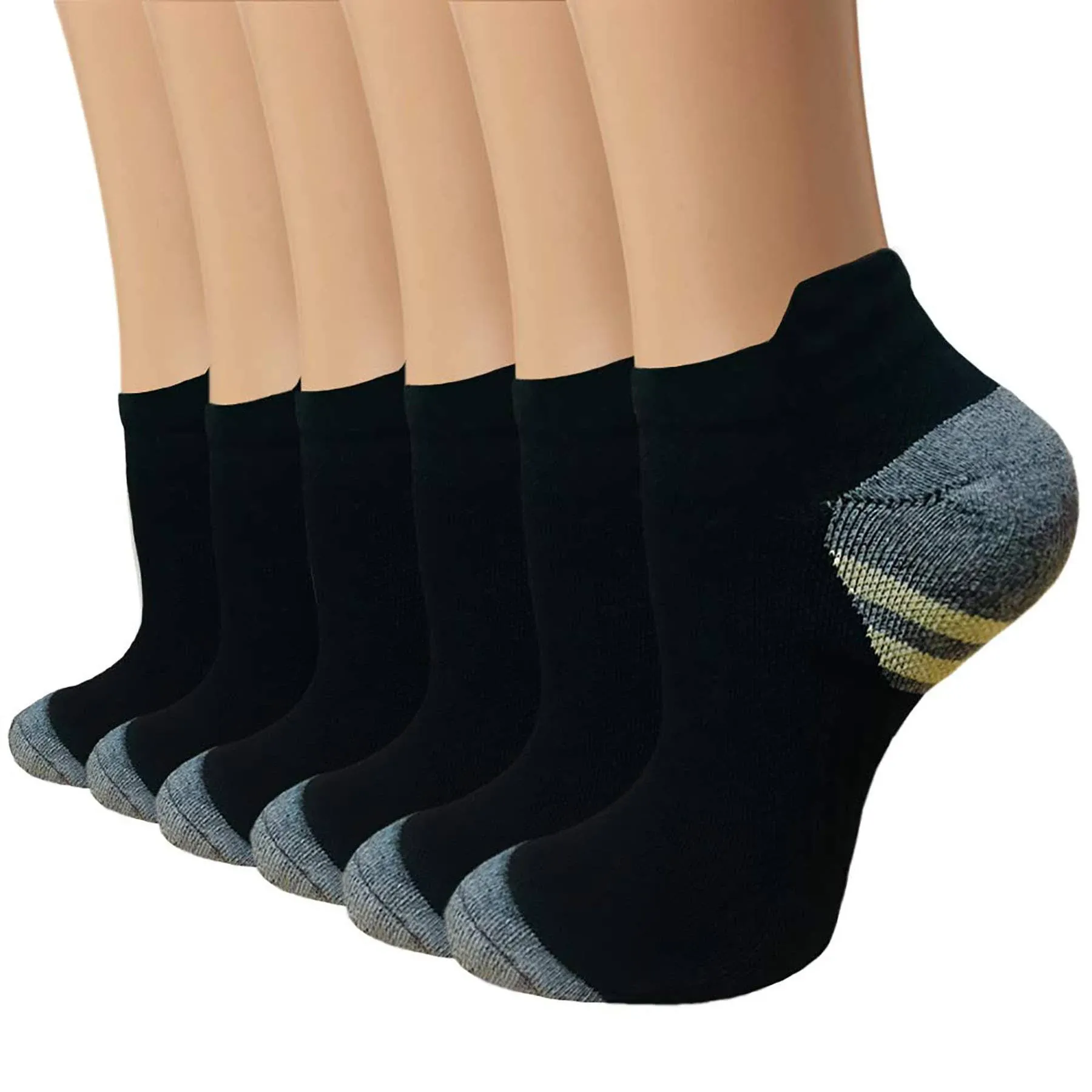 Copper Compression Socks Women and Men 6 Pairs - Circulation Arch Support Plantar Fasciitis Running Ankle Socks